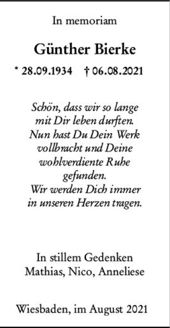 Traueranzeige von Günther Bierke von vrm-trauer