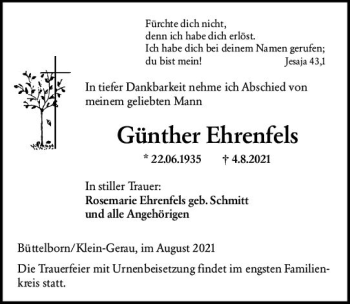 Traueranzeige von Günther Ehrenfels von vrm-trauer