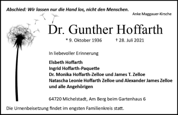 Traueranzeige von Gunther Hoffarth von vrm-trauer