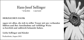 Traueranzeige von Hans-Josef Sollfinger von vrm-trauer