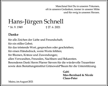 Traueranzeige von Hans-Jürgen Schnell von vrm-trauer