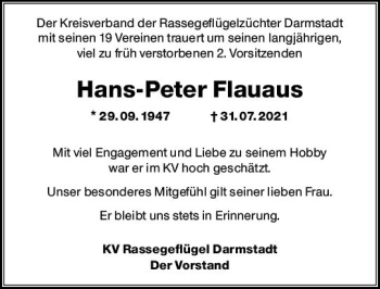 Traueranzeige von Hans-Peter Flauaus von vrm-trauer