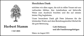 Traueranzeige von Herbert Stamm von vrm-trauer