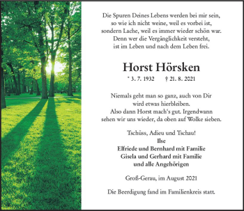 Traueranzeige von Horst Hörsken von vrm-trauer