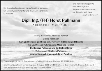 Traueranzeige von Horst Pullmann von vrm-trauer