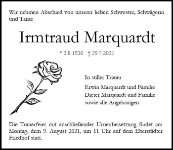 Traueranzeige von Irmtraud Marquardt von vrm-trauer