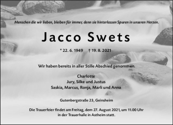 Traueranzeige von Jacco Swets von vrm-trauer