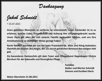 Traueranzeige von Jakob Schmidt von vrm-trauer
