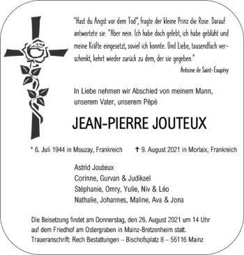 Traueranzeige von Jean-Pierre Jouteux von vrm-trauer