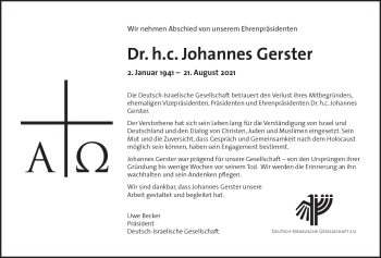 Traueranzeige von Johannes Gerster von vrm-trauer