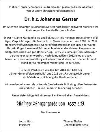 Traueranzeige von Johannes Gerster von vrm-trauer