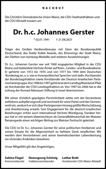 Traueranzeige von Johannes Gerster von vrm-trauer