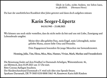 Traueranzeige von Karin Seeger-Lüpertz von vrm-trauer