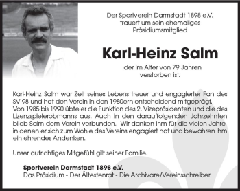 Traueranzeige von Karl-Heinz Salm von vrm-trauer