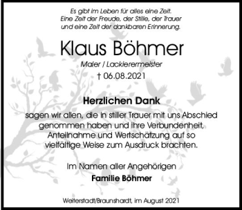 Traueranzeige von Klaus Böhmer von vrm-trauer