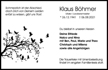 Traueranzeige von Klaus Böhmer von vrm-trauer