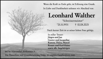 Traueranzeige von Leonhard Walther von vrm-trauer