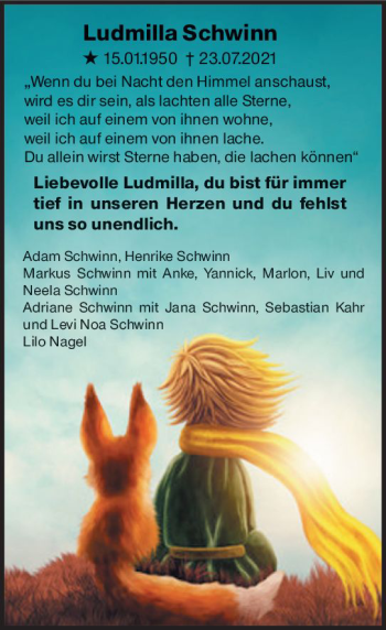 Traueranzeige von Ludmilla Schwinn von vrm-trauer
