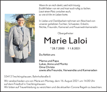 Traueranzeige von Marie Laloi von vrm-trauer