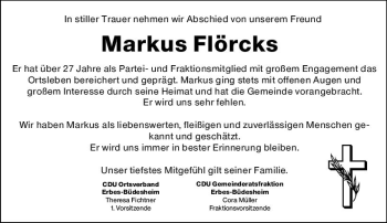 Traueranzeige von Markus Flörcks von vrm-trauer