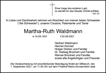 Traueranzeige von Martha-Ruth Waldmann von vrm-trauer