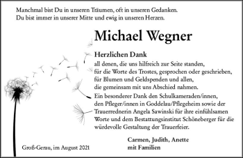 Traueranzeige von Michael Wegner von vrm-trauer