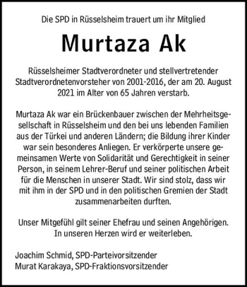Traueranzeige von Murtaza Ak von vrm-trauer