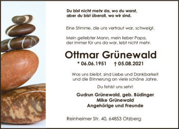 Traueranzeige von Ottmar Grünewald von vrm-trauer