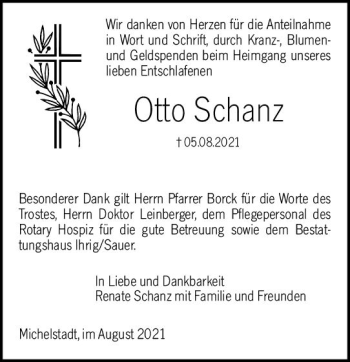 Traueranzeige von Otto Schanz von vrm-trauer