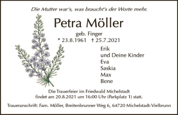 Traueranzeige von Petra Möller von vrm-trauer