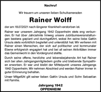 Traueranzeige von Rainer Wolff von vrm-trauer