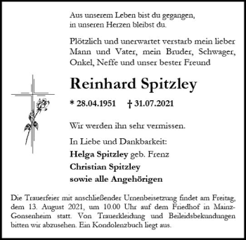 Traueranzeige von Reinhard Spitzley von vrm-trauer
