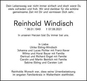 Traueranzeige von Reinhold Windfisch von vrm-trauer