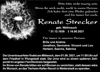 Traueranzeige von Renate Strecker von vrm-trauer