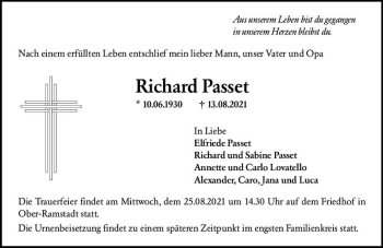 Traueranzeige von Richard Passet von vrm-trauer