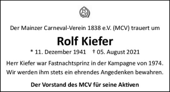 Traueranzeige von Rolf Kiefer von vrm-trauer