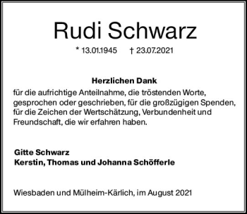 Traueranzeige von Rudi Schwarz von vrm-trauer