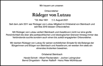 Traueranzeige von Rüdeger von Lutzau von vrm-trauer