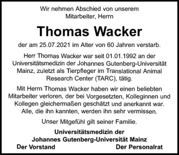 Traueranzeige von Thomas Wacker von vrm-trauer