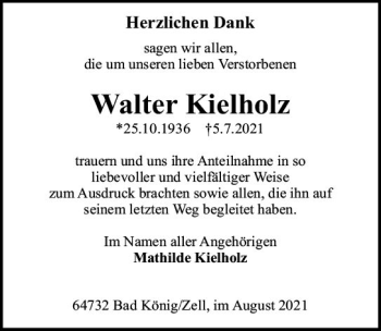 Traueranzeige von Walter Kielholz von vrm-trauer