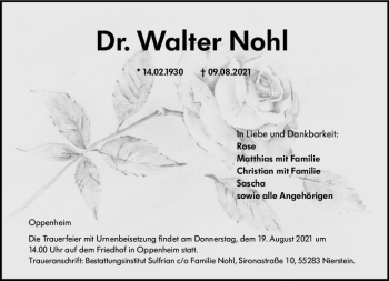 Traueranzeige von Walter Nohl von vrm-trauer