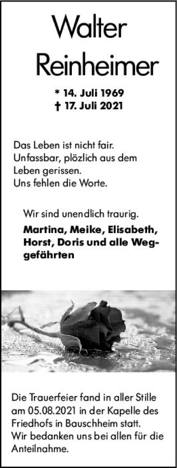Traueranzeige von Walter Reinheimer von vrm-trauer