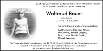 Traueranzeige von Waltraud Bauer von vrm-trauer
