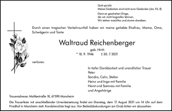 Traueranzeige von Waltraud Reichenberger von vrm-trauer