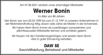 Traueranzeige von Werner Bonin von vrm-trauer