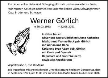 Traueranzeige von Werner Görlich von vrm-trauer