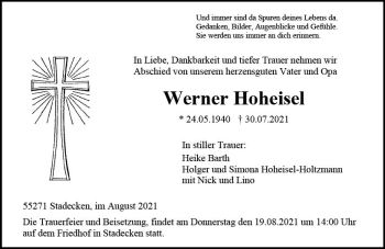 Traueranzeige von Werner Hoheisel von vrm-trauer