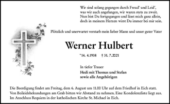Traueranzeige von Werner Hulbert von vrm-trauer