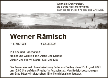 Traueranzeige von Werner Rämisch von vrm-trauer