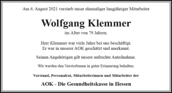 Traueranzeige von Wolfgang Klemmer von vrm-trauer